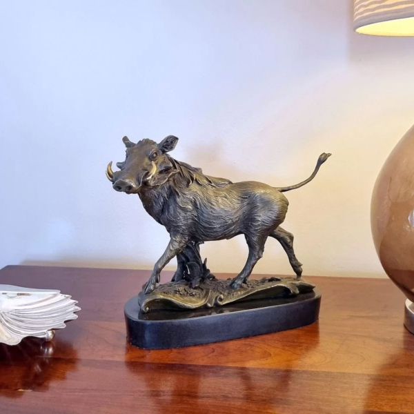 Bronze Warthog On Marble Base