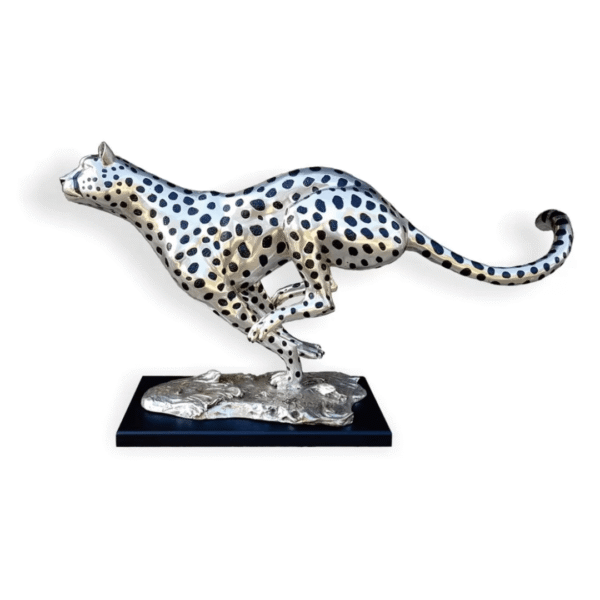Running Cheetah Silver Sculpture (Large)