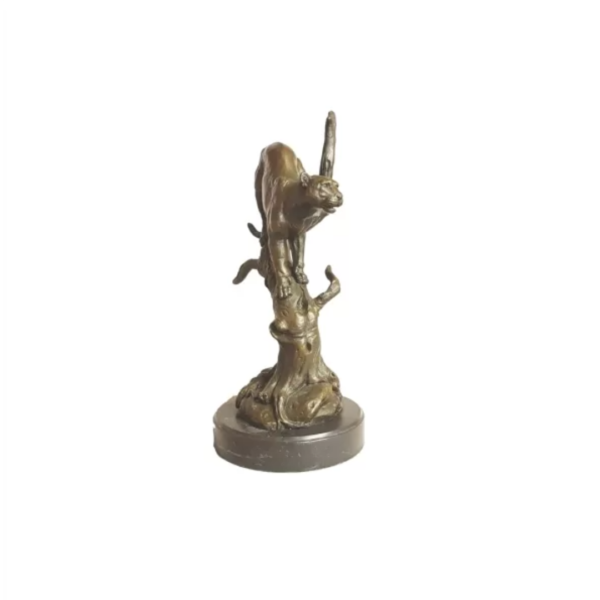 Leopard in tree bronze sculpture view 1