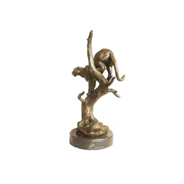 Leopard in tree bronze sculptue on marble base view 2