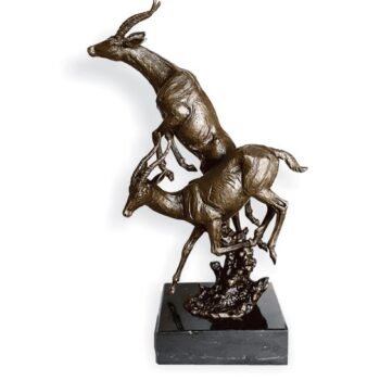 Lechwe buck bronze sculpture on a black marble base